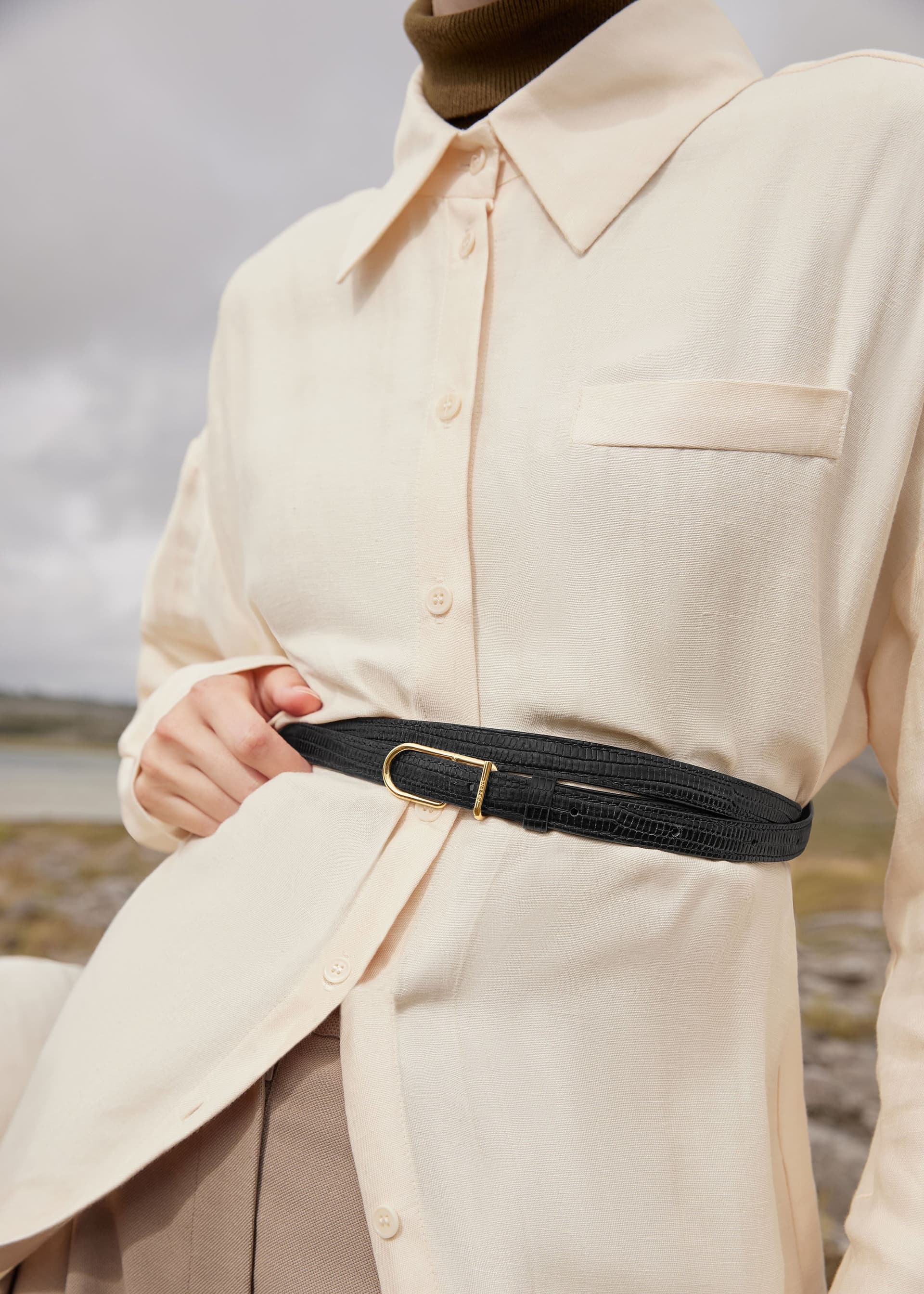 Ceinture Fine Umi - Noir Lézard - Photo 4