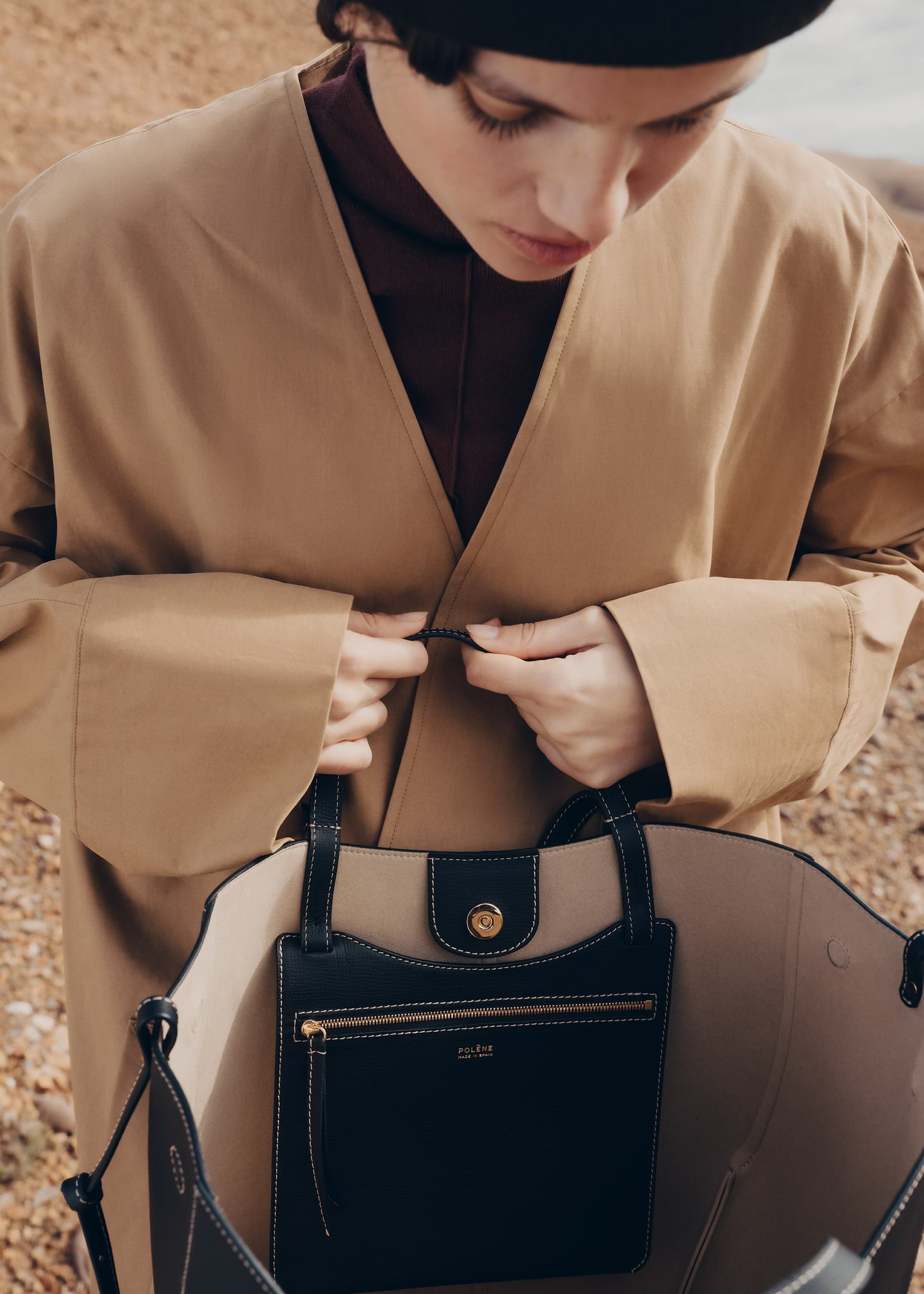 Cyme Tote - Noir Grainé Coutures Écrues - Photo 4