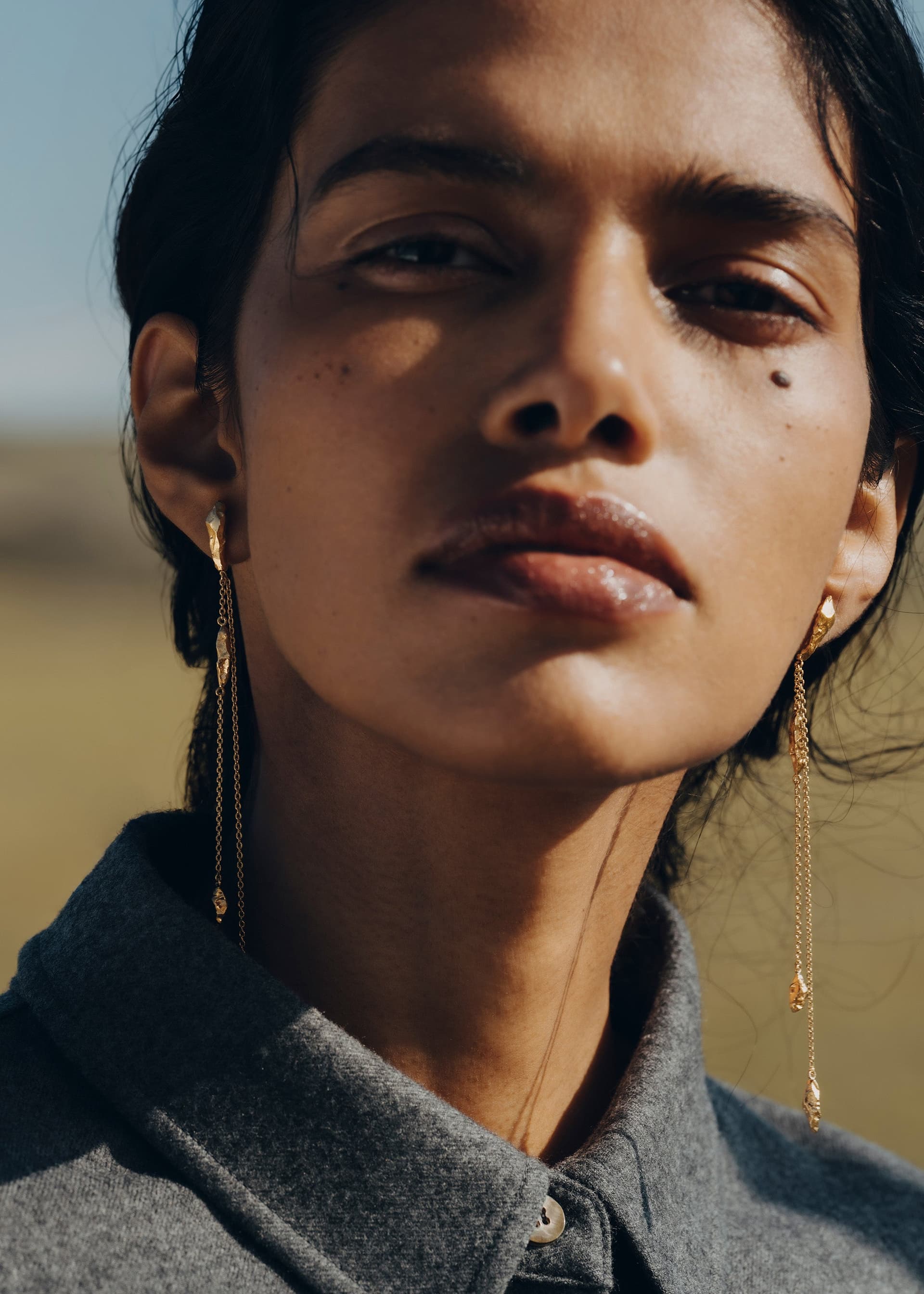 Boucles d'oreilles chaîne Eroz - Dorée à l’or 24 carats - Photo 2