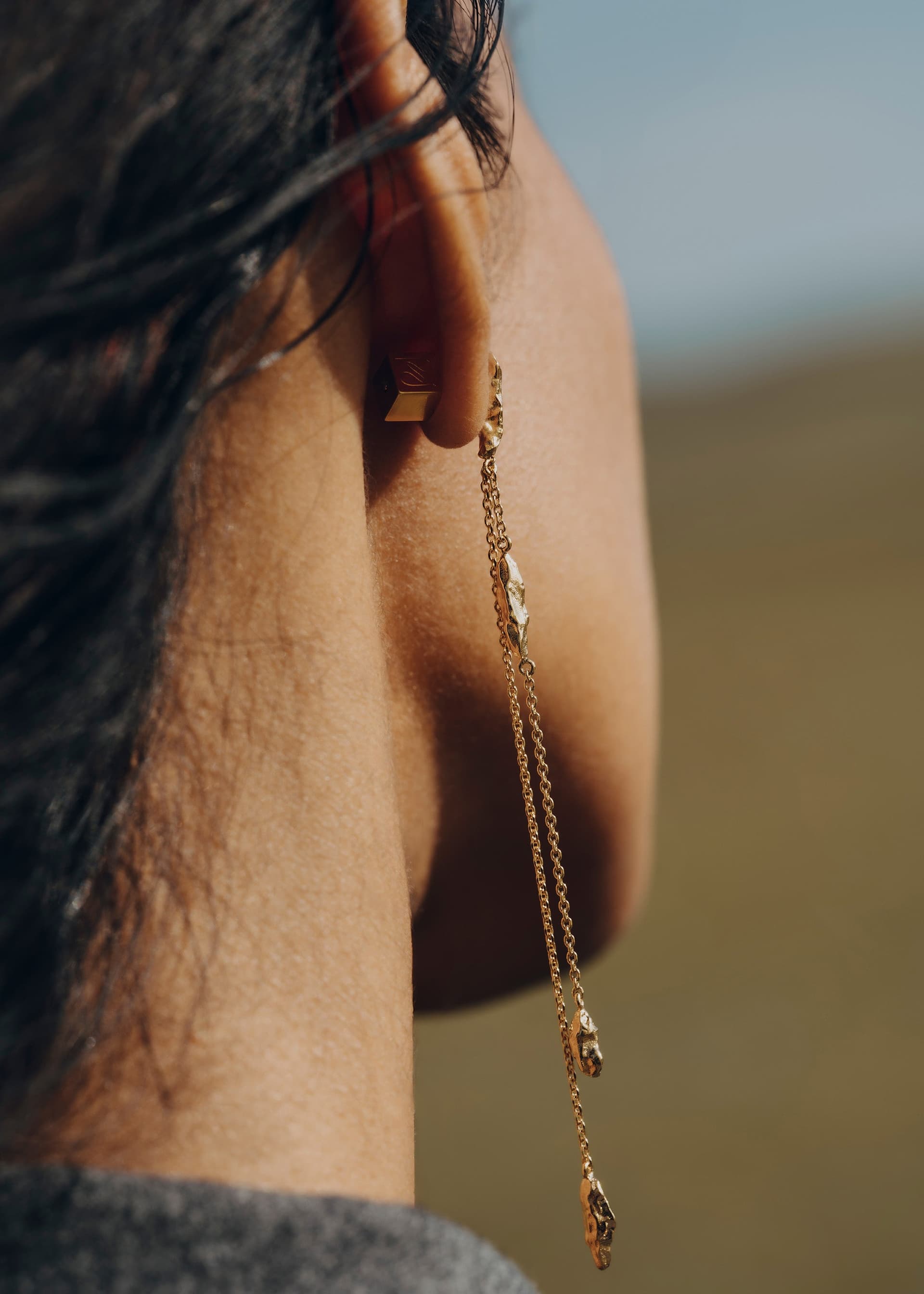 Boucles d'oreilles chaîne Eroz - Dorée à l’or 24 carats - Photo 3