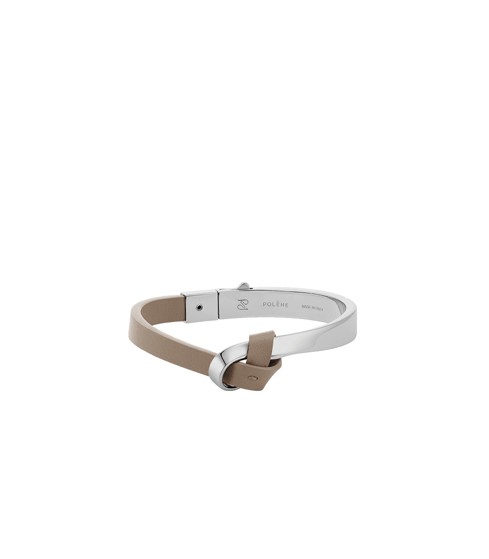 Jonc Ormé - Argentée Cuir Taupe