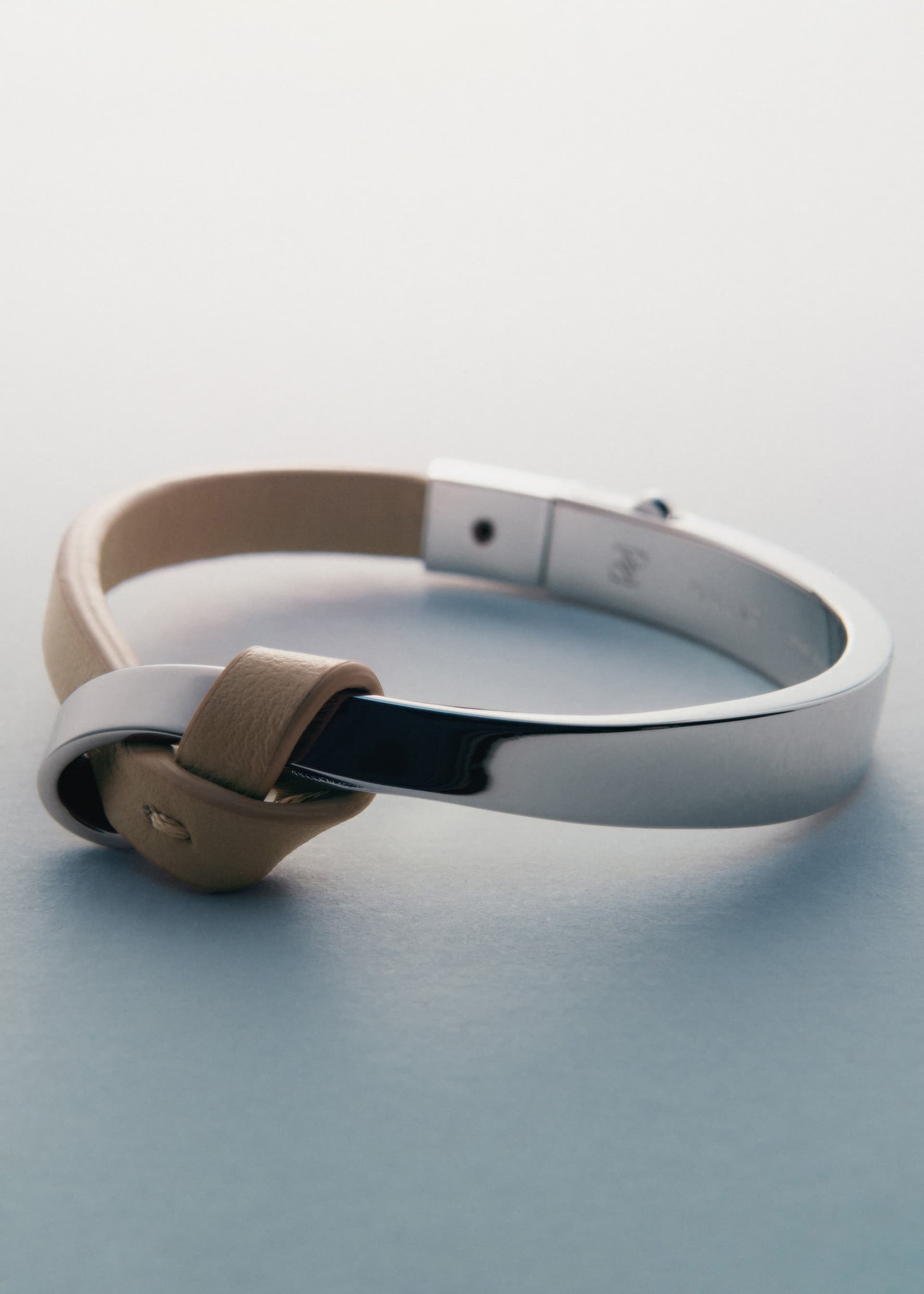 Jonc Ormé - Argentée Cuir Taupe - Photo 1