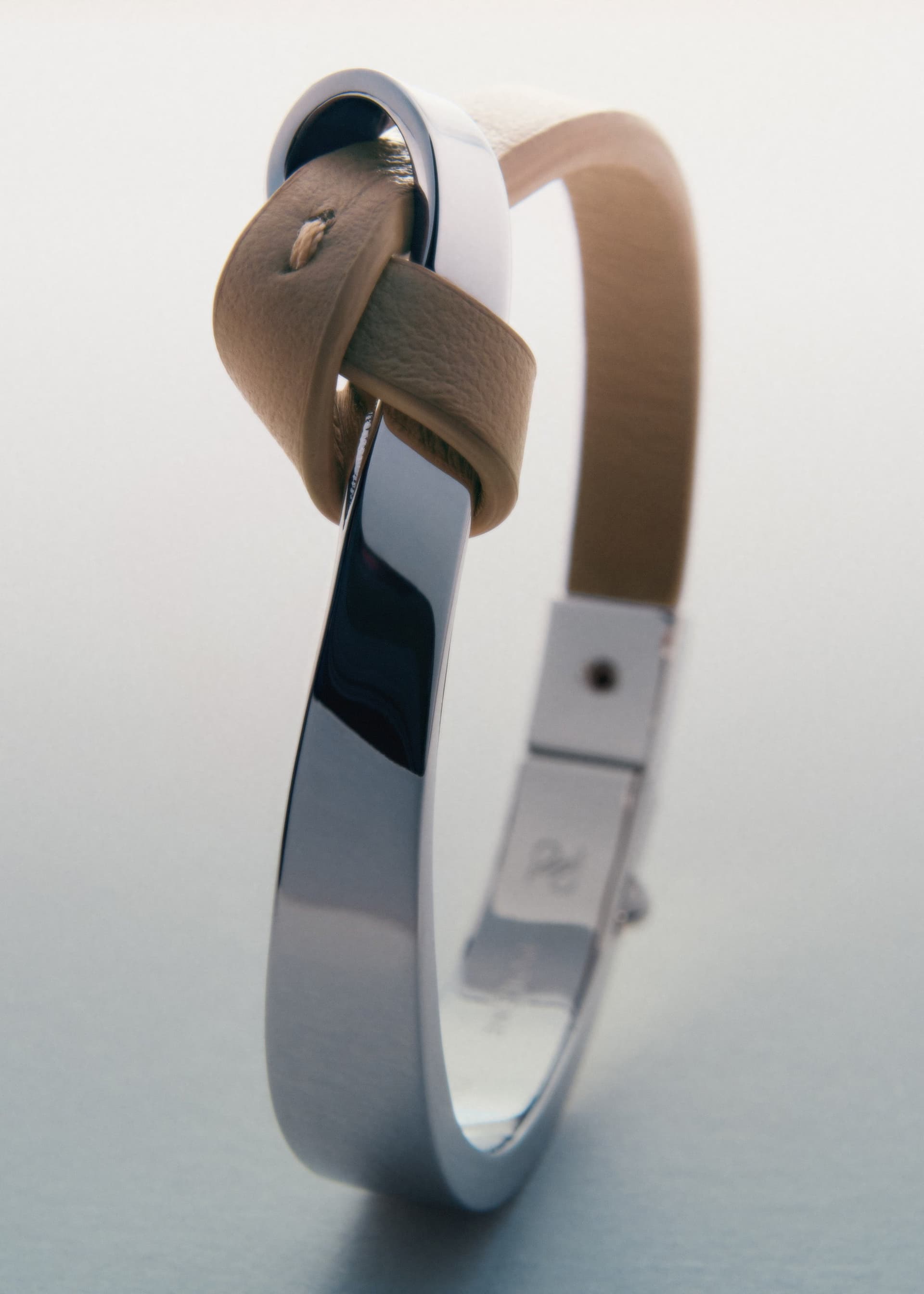 Jonc Ormé - Argentée Cuir Taupe - Photo 2