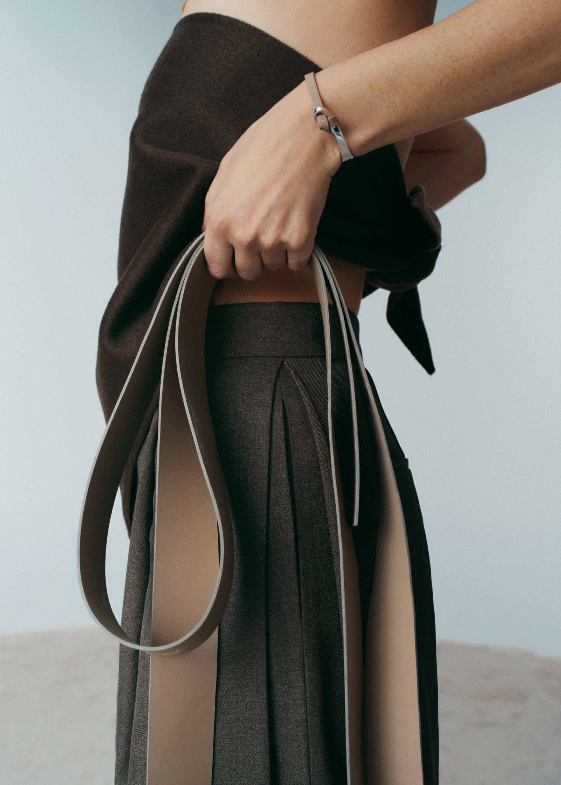 Jonc Ormé - Argentée Cuir Taupe - Photo 3