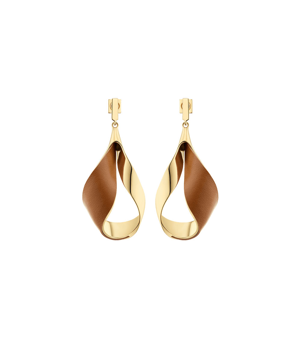 Boucles d’oreilles pendantes Ormé - Dorée Cuir Camel