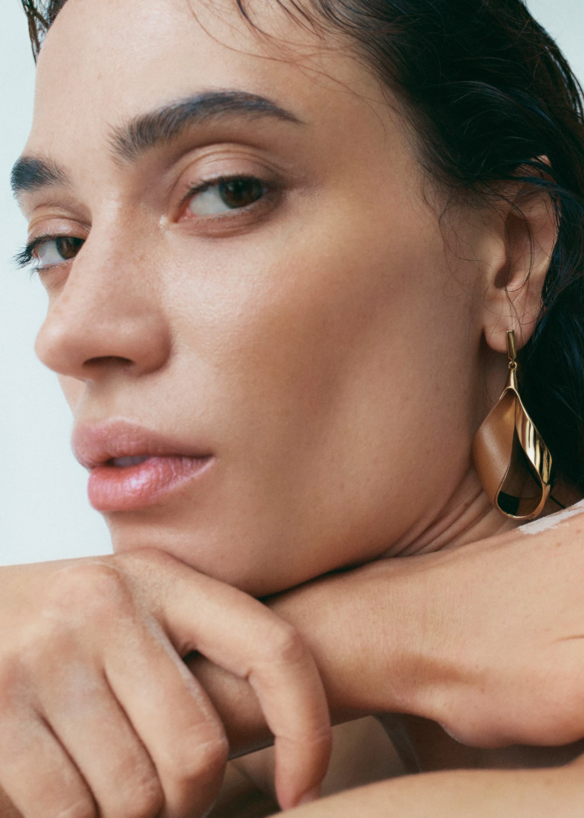 Boucles d’oreilles pendantes Ormé - Dorée Cuir Camel - Photo 3