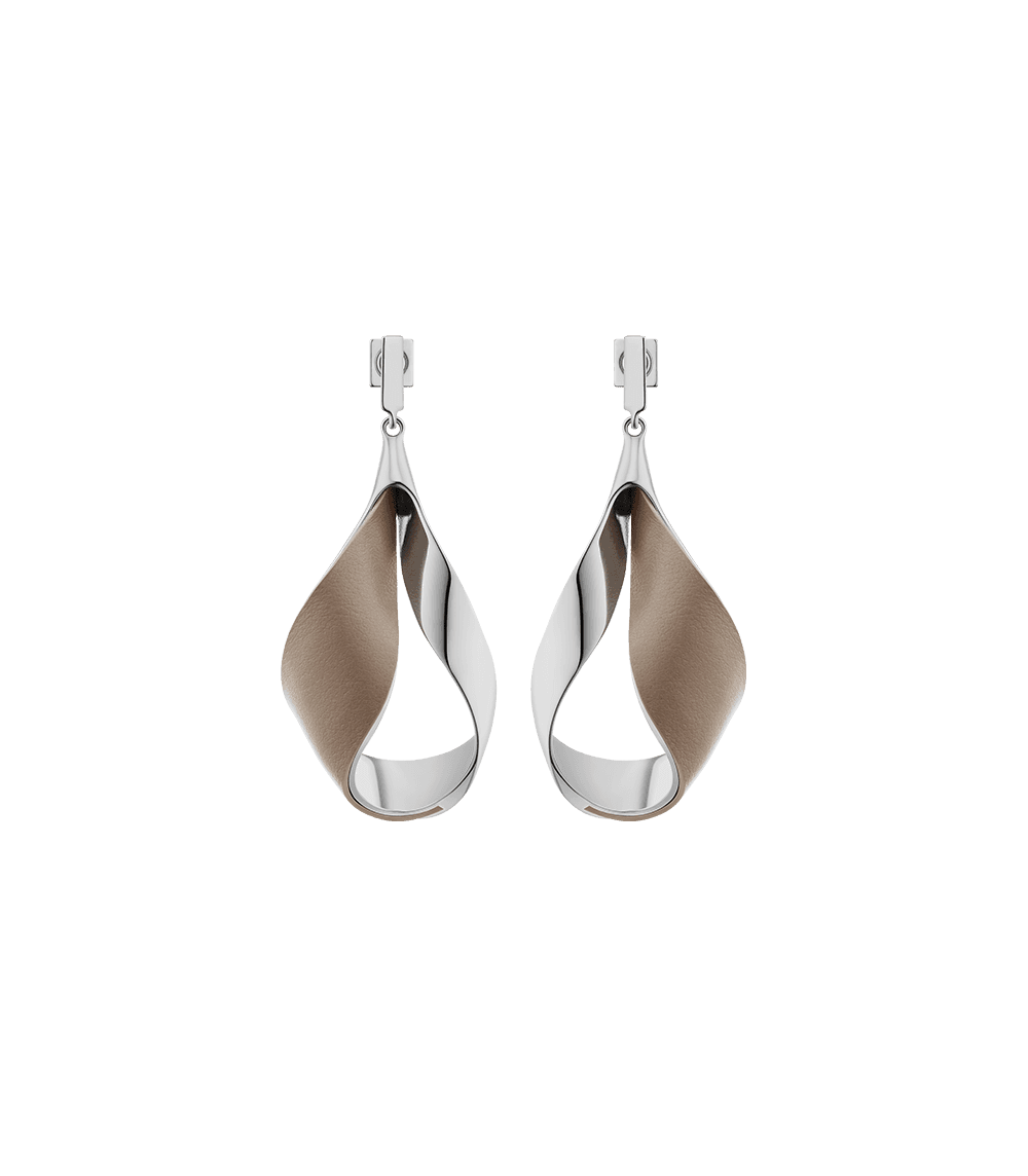 Boucles d’oreilles pendantes Ormé - Argentée Cuir Taupe