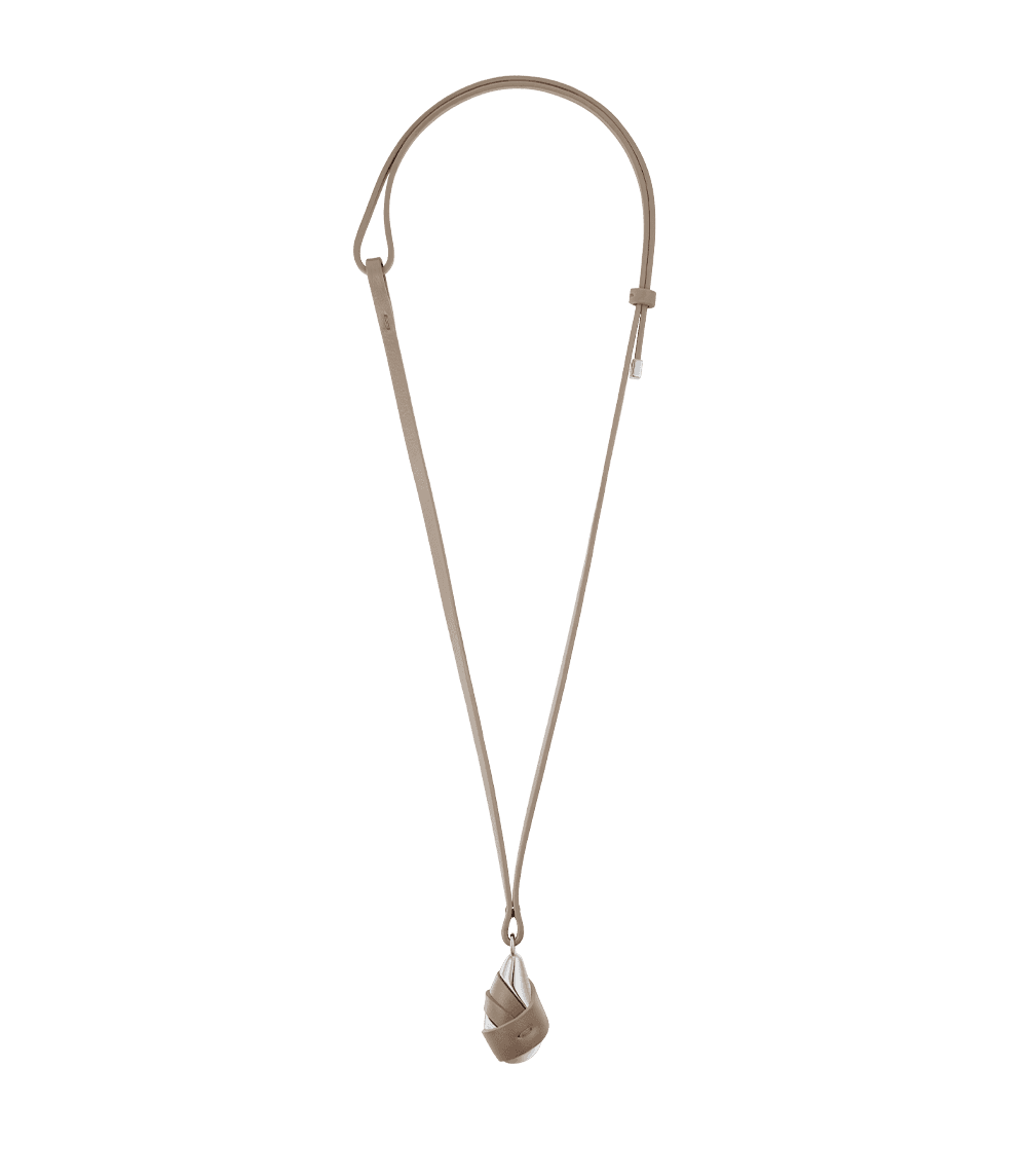Pendentif Ormé - Argentée Cuir Taupe