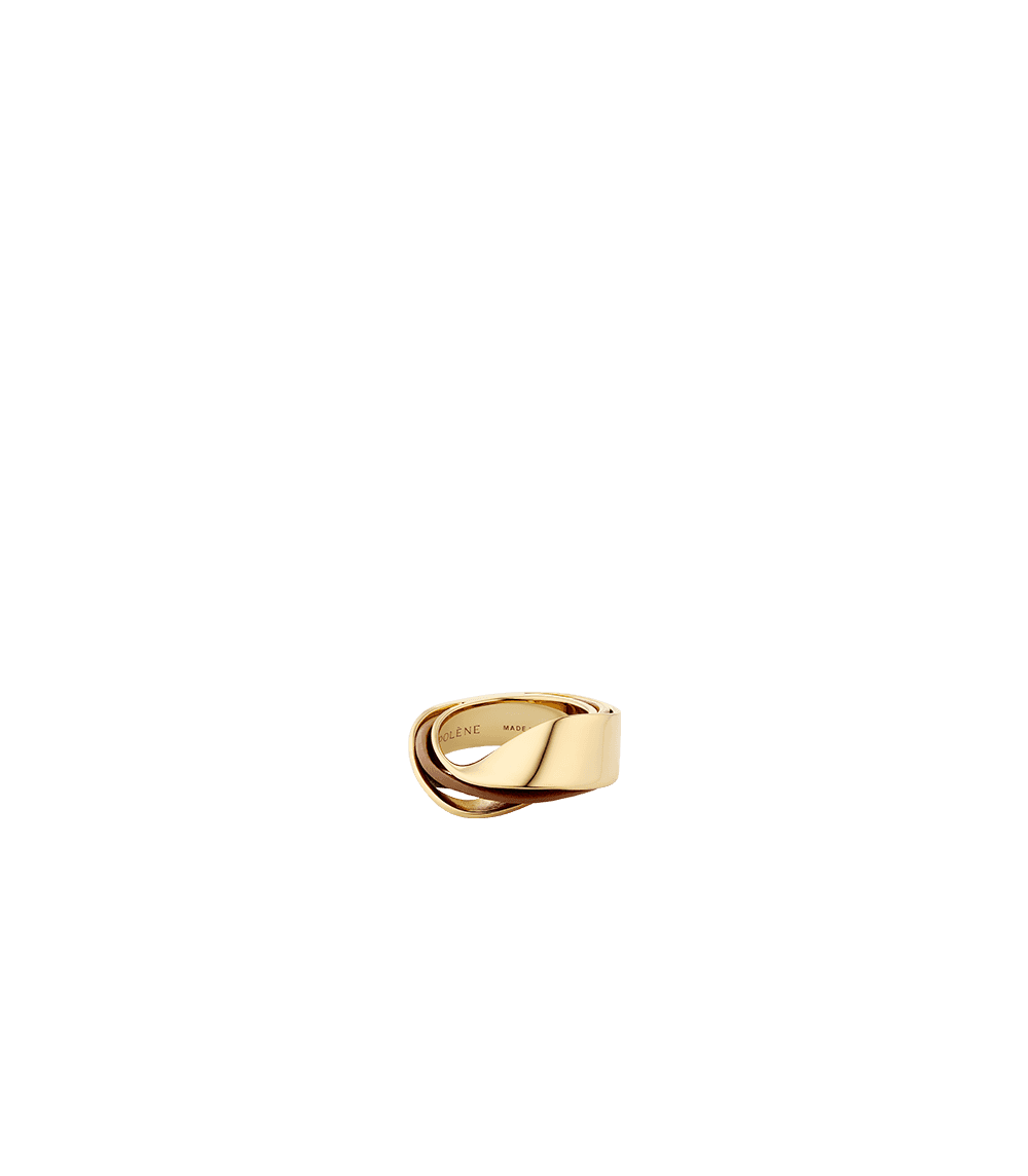 Bague Ormé - Dorée Cuir Camel