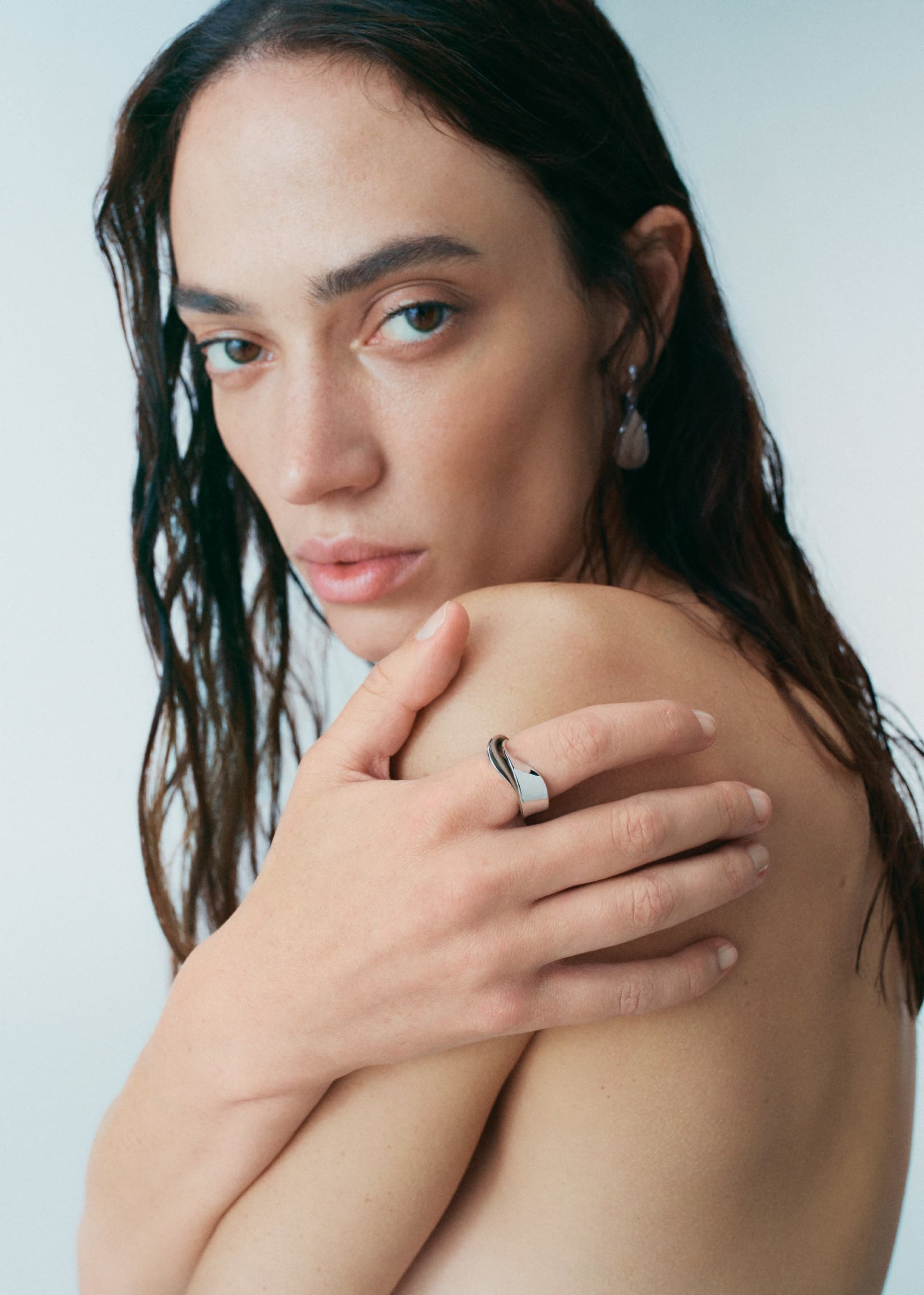 Bague Ormé - Argentée Cuir Taupe - Photo 3